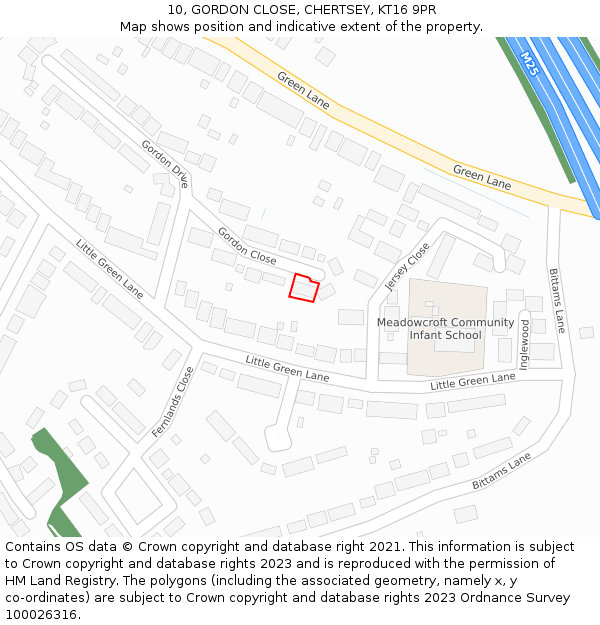 10, GORDON CLOSE, CHERTSEY, KT16 9PR: Location map and indicative extent of plot