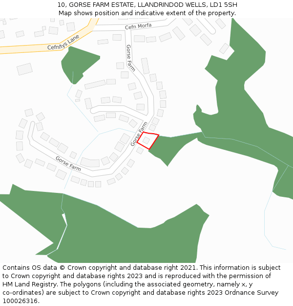 10, GORSE FARM ESTATE, LLANDRINDOD WELLS, LD1 5SH: Location map and indicative extent of plot