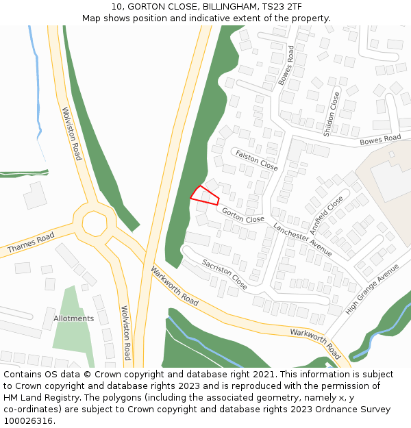 10, GORTON CLOSE, BILLINGHAM, TS23 2TF: Location map and indicative extent of plot