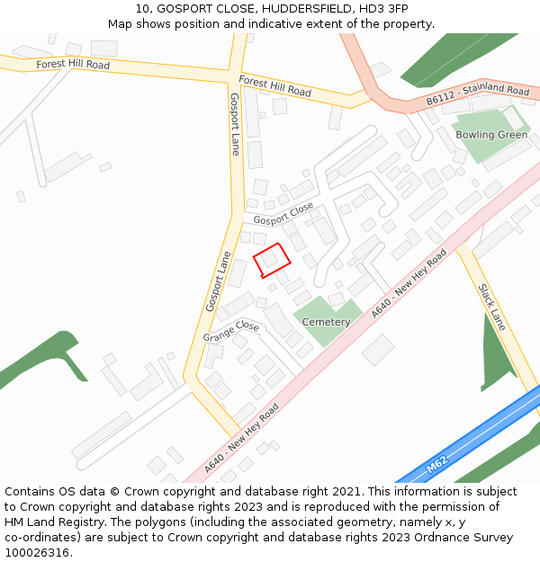 10, GOSPORT CLOSE, HUDDERSFIELD, HD3 3FP: Location map and indicative extent of plot