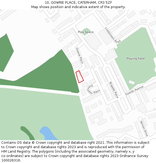 10, GOWRIE PLACE, CATERHAM, CR3 5ZF: Location map and indicative extent of plot