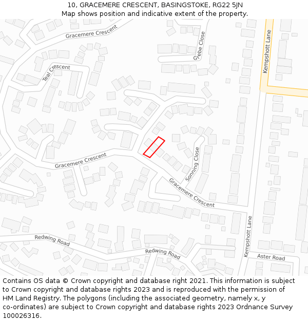 10, GRACEMERE CRESCENT, BASINGSTOKE, RG22 5JN: Location map and indicative extent of plot