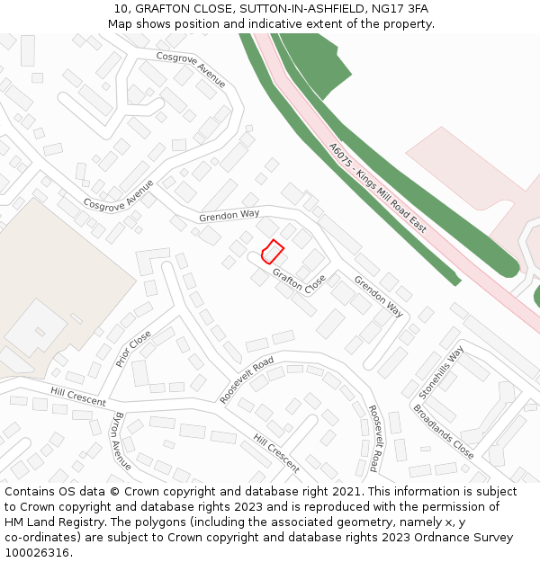 10, GRAFTON CLOSE, SUTTON-IN-ASHFIELD, NG17 3FA: Location map and indicative extent of plot