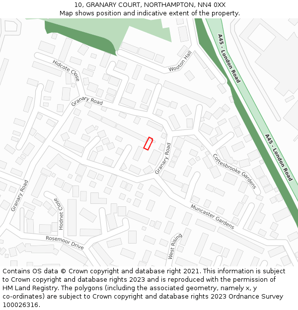 10, GRANARY COURT, NORTHAMPTON, NN4 0XX: Location map and indicative extent of plot