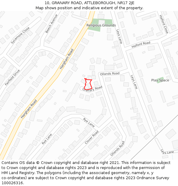 10, GRANARY ROAD, ATTLEBOROUGH, NR17 2JE: Location map and indicative extent of plot