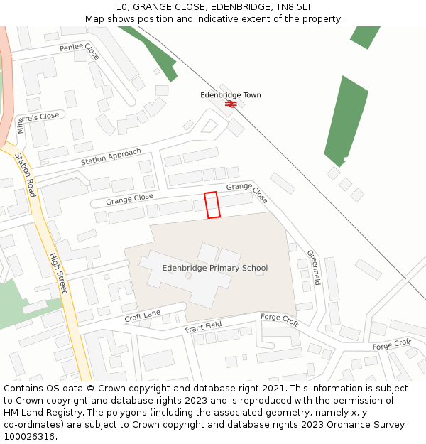 10, GRANGE CLOSE, EDENBRIDGE, TN8 5LT: Location map and indicative extent of plot