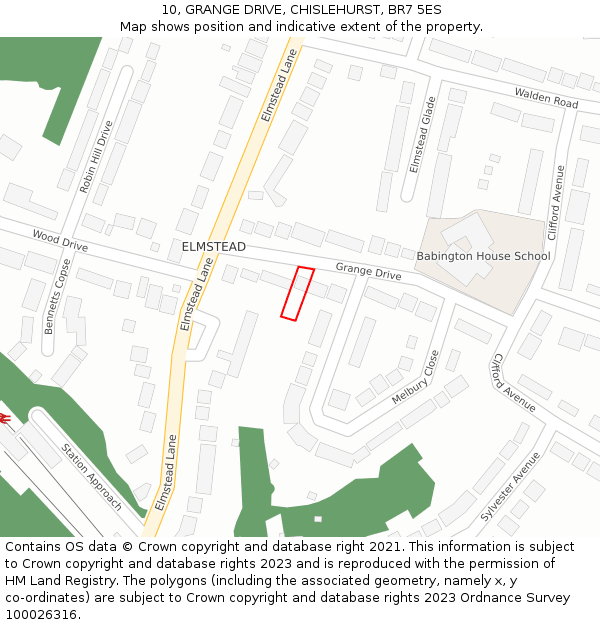 10, GRANGE DRIVE, CHISLEHURST, BR7 5ES: Location map and indicative extent of plot