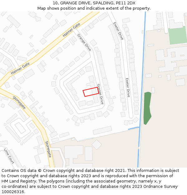 10, GRANGE DRIVE, SPALDING, PE11 2DX: Location map and indicative extent of plot