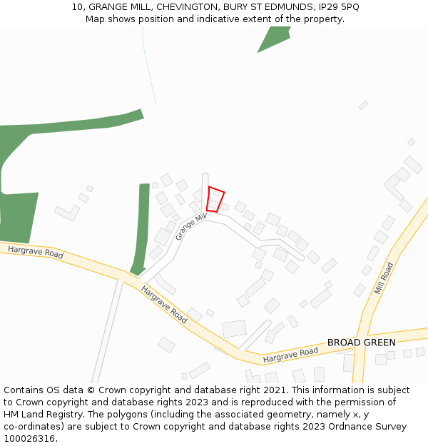 10, GRANGE MILL, CHEVINGTON, BURY ST EDMUNDS, IP29 5PQ: Location map and indicative extent of plot