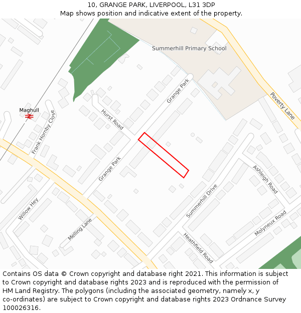 10, GRANGE PARK, LIVERPOOL, L31 3DP: Location map and indicative extent of plot