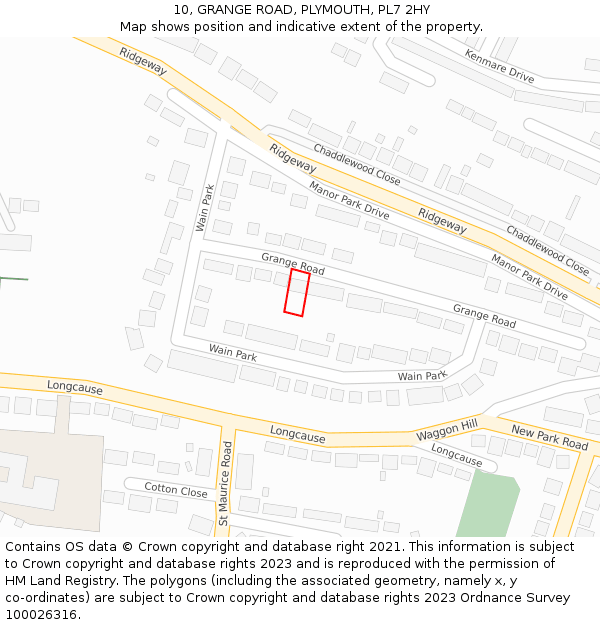 10, GRANGE ROAD, PLYMOUTH, PL7 2HY: Location map and indicative extent of plot