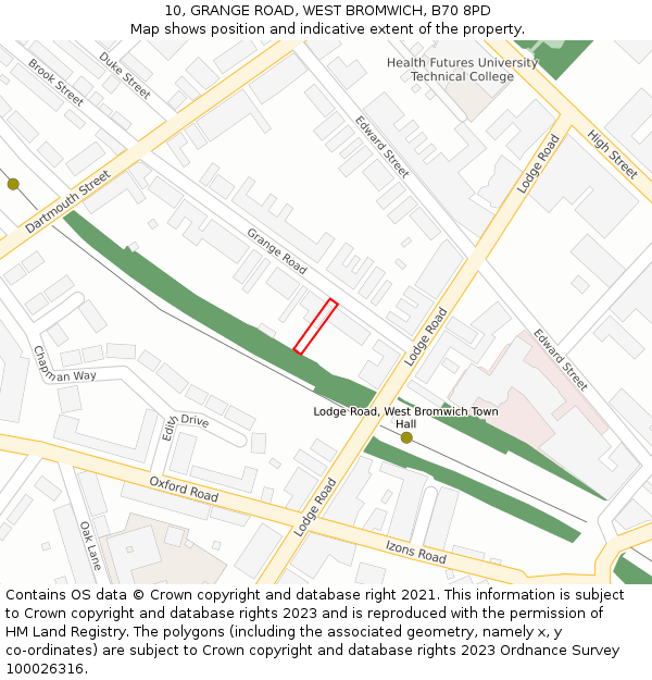 10, GRANGE ROAD, WEST BROMWICH, B70 8PD: Location map and indicative extent of plot