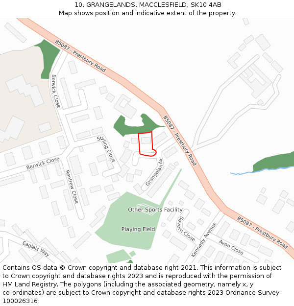 10, GRANGELANDS, MACCLESFIELD, SK10 4AB: Location map and indicative extent of plot