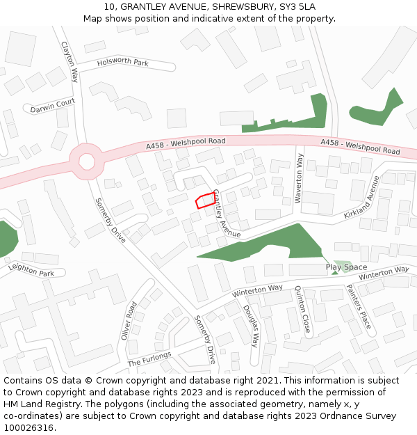 10, GRANTLEY AVENUE, SHREWSBURY, SY3 5LA: Location map and indicative extent of plot