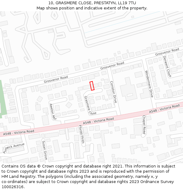 10, GRASMERE CLOSE, PRESTATYN, LL19 7TU: Location map and indicative extent of plot