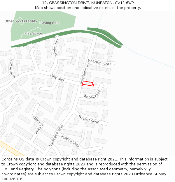 10, GRASSINGTON DRIVE, NUNEATON, CV11 6WP: Location map and indicative extent of plot