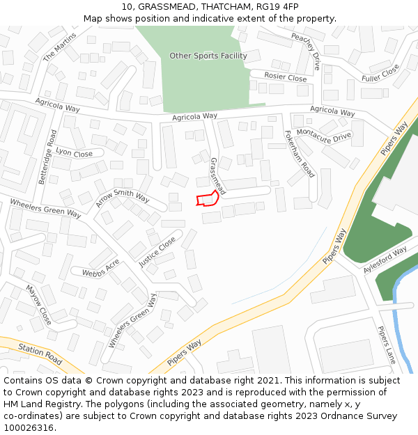 10, GRASSMEAD, THATCHAM, RG19 4FP: Location map and indicative extent of plot