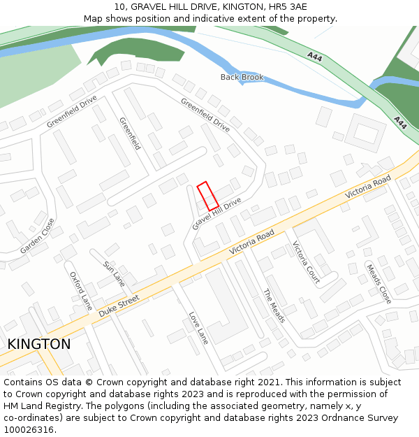 10, GRAVEL HILL DRIVE, KINGTON, HR5 3AE: Location map and indicative extent of plot