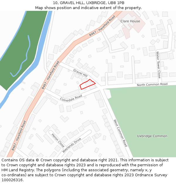 10, GRAVEL HILL, UXBRIDGE, UB8 1PB: Location map and indicative extent of plot