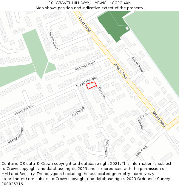 10, GRAVEL HILL WAY, HARWICH, CO12 4XN: Location map and indicative extent of plot