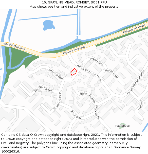 10, GRAYLING MEAD, ROMSEY, SO51 7RU: Location map and indicative extent of plot