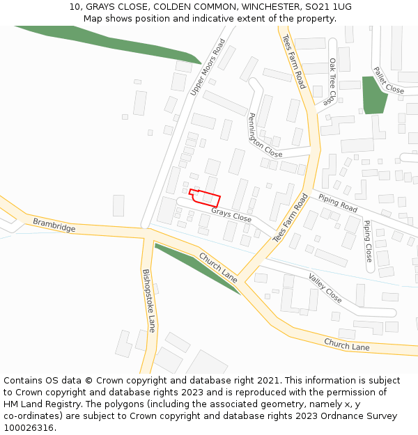 10, GRAYS CLOSE, COLDEN COMMON, WINCHESTER, SO21 1UG: Location map and indicative extent of plot