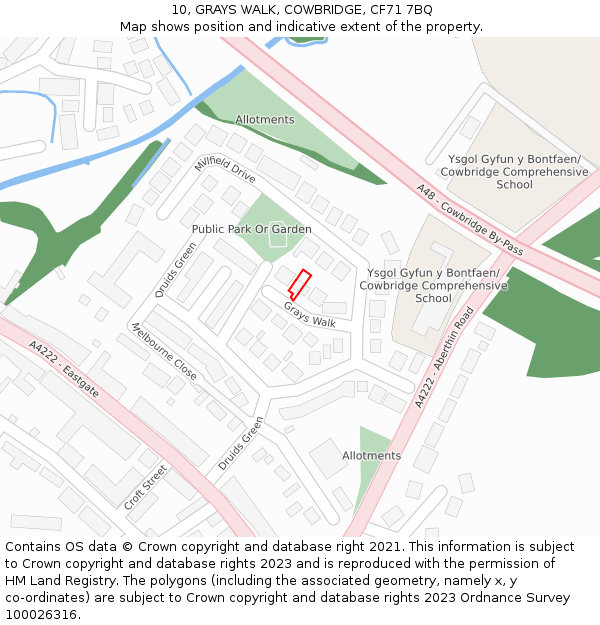 10, GRAYS WALK, COWBRIDGE, CF71 7BQ: Location map and indicative extent of plot