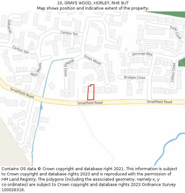 10, GRAYS WOOD, HORLEY, RH6 9UT: Location map and indicative extent of plot
