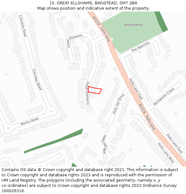 10, GREAT ELLSHAMS, BANSTEAD, SM7 2BA: Location map and indicative extent of plot