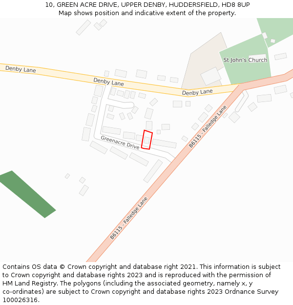 10, GREEN ACRE DRIVE, UPPER DENBY, HUDDERSFIELD, HD8 8UP: Location map and indicative extent of plot