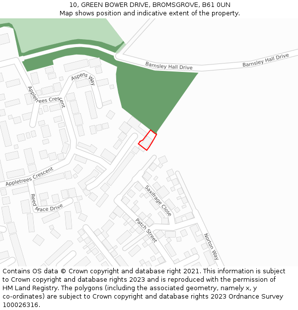 10, GREEN BOWER DRIVE, BROMSGROVE, B61 0UN: Location map and indicative extent of plot