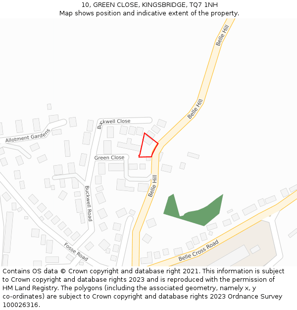 10, GREEN CLOSE, KINGSBRIDGE, TQ7 1NH: Location map and indicative extent of plot