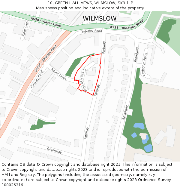 10, GREEN HALL MEWS, WILMSLOW, SK9 1LP: Location map and indicative extent of plot