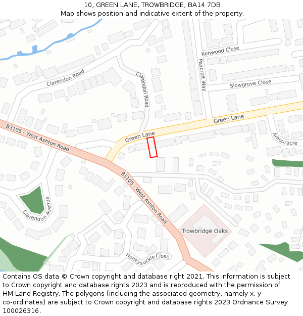 10, GREEN LANE, TROWBRIDGE, BA14 7DB: Location map and indicative extent of plot