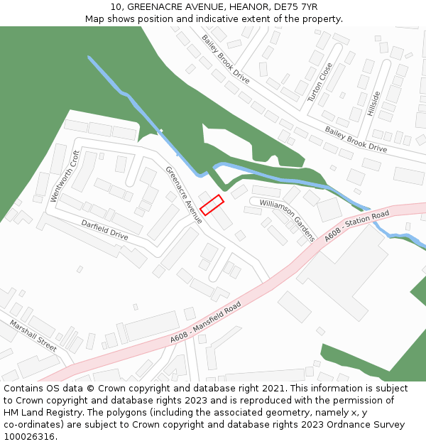 10, GREENACRE AVENUE, HEANOR, DE75 7YR: Location map and indicative extent of plot