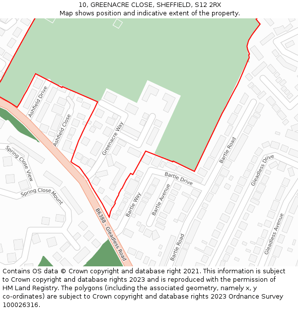 10, GREENACRE CLOSE, SHEFFIELD, S12 2RX: Location map and indicative extent of plot
