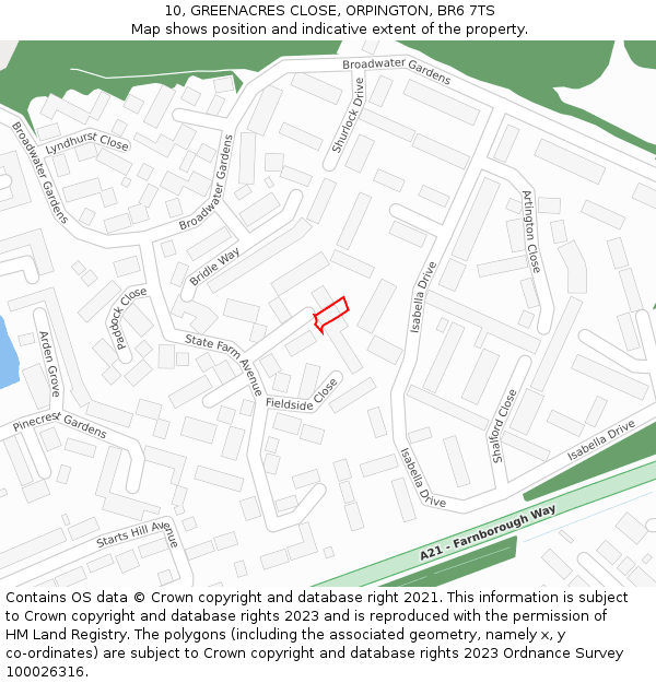 10, GREENACRES CLOSE, ORPINGTON, BR6 7TS: Location map and indicative extent of plot