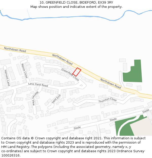 10, GREENFIELD CLOSE, BIDEFORD, EX39 3RY: Location map and indicative extent of plot