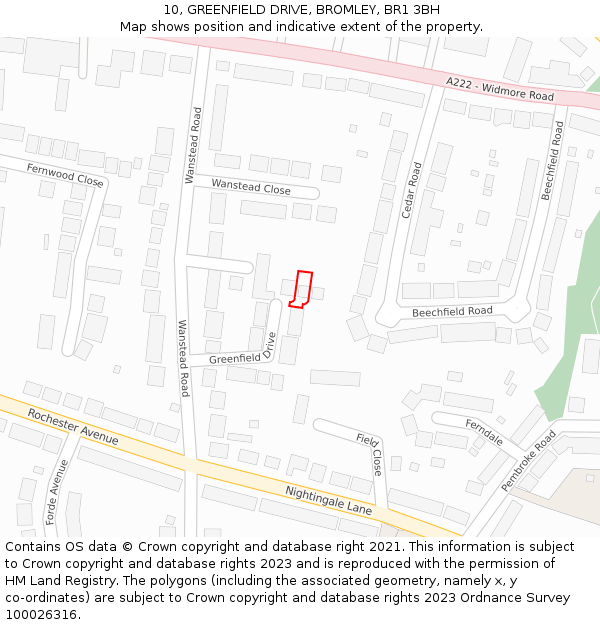 10, GREENFIELD DRIVE, BROMLEY, BR1 3BH: Location map and indicative extent of plot