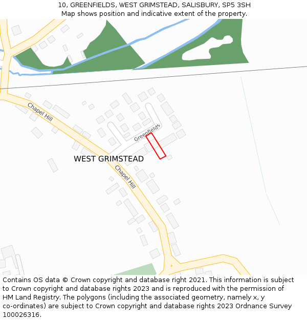 10, GREENFIELDS, WEST GRIMSTEAD, SALISBURY, SP5 3SH: Location map and indicative extent of plot