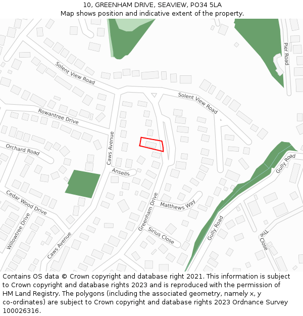 10, GREENHAM DRIVE, SEAVIEW, PO34 5LA: Location map and indicative extent of plot