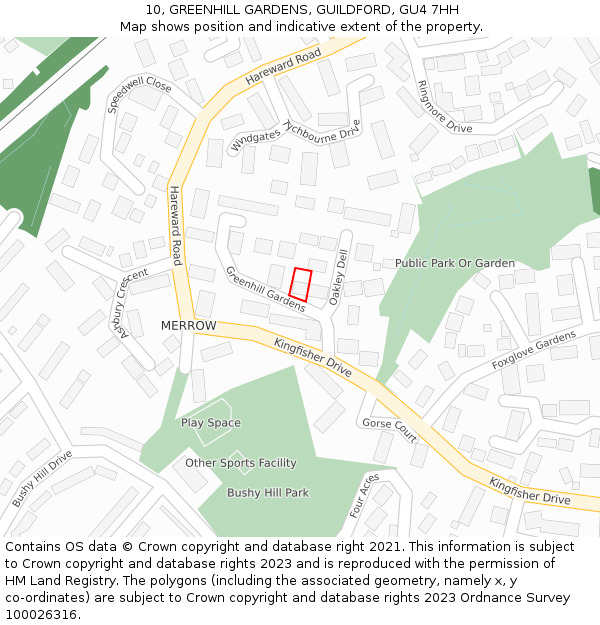 10, GREENHILL GARDENS, GUILDFORD, GU4 7HH: Location map and indicative extent of plot