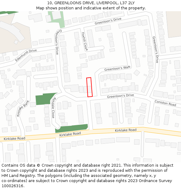 10, GREENLOONS DRIVE, LIVERPOOL, L37 2LY: Location map and indicative extent of plot