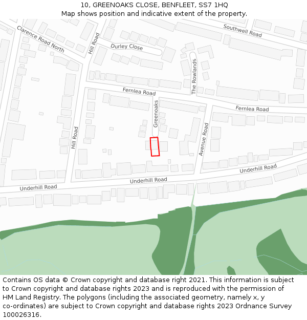 10, GREENOAKS CLOSE, BENFLEET, SS7 1HQ: Location map and indicative extent of plot