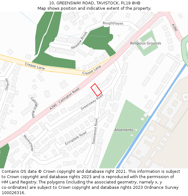 10, GREENSWAY ROAD, TAVISTOCK, PL19 8HB: Location map and indicative extent of plot