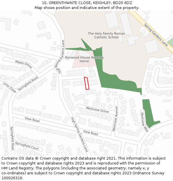 10, GREENTHWAITE CLOSE, KEIGHLEY, BD20 6DZ: Location map and indicative extent of plot