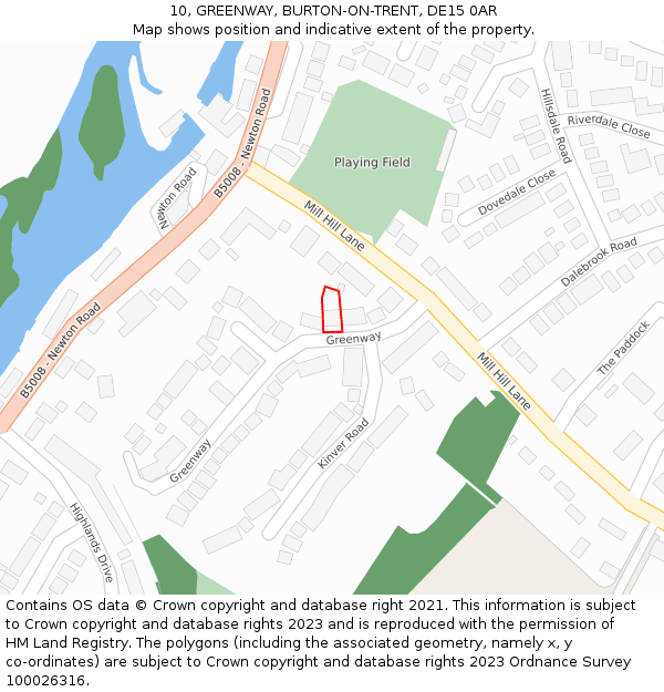 10, GREENWAY, BURTON-ON-TRENT, DE15 0AR: Location map and indicative extent of plot