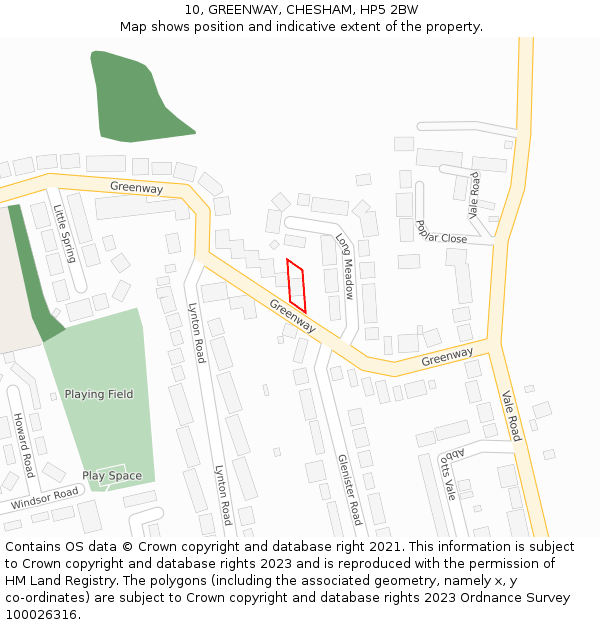 10, GREENWAY, CHESHAM, HP5 2BW: Location map and indicative extent of plot