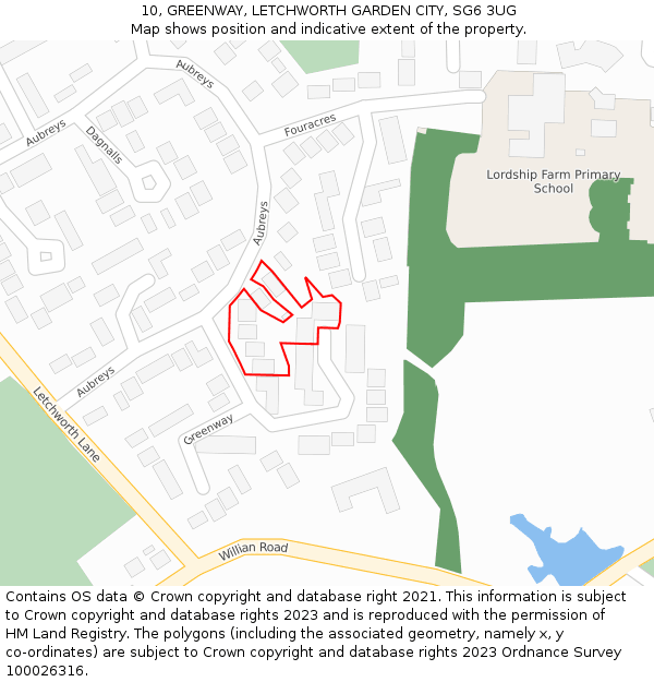 10, GREENWAY, LETCHWORTH GARDEN CITY, SG6 3UG: Location map and indicative extent of plot