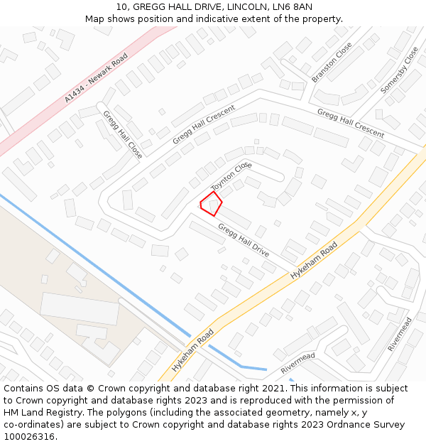 10, GREGG HALL DRIVE, LINCOLN, LN6 8AN: Location map and indicative extent of plot